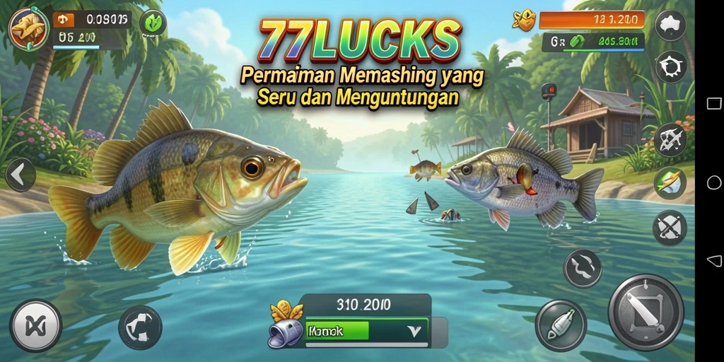 Screenshot gameplay 77LUCKS dengan action memancing yang mendebarkan.