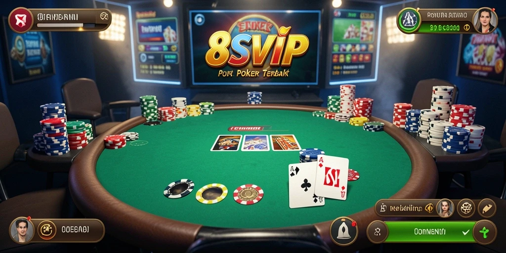 Tampilan utama gameplay Poker di 8SVIP yang seru dan interaktif.
