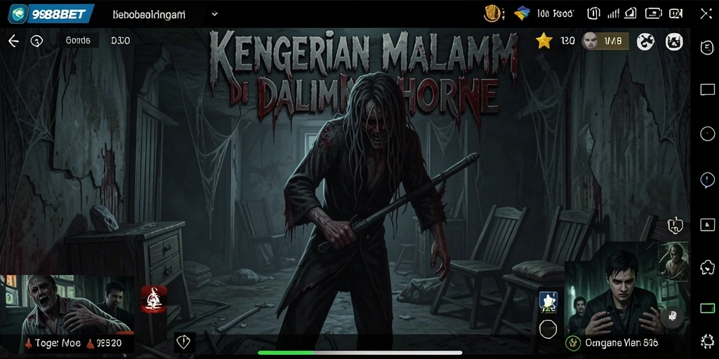 Screenshot gameplay 988BET yang menampilkan suasana horor yang mencekam.