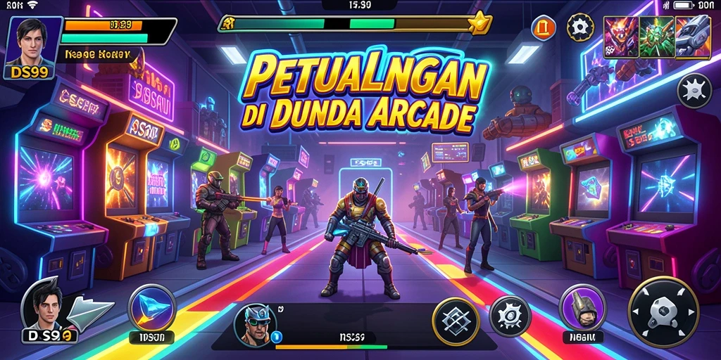 Screenshot utama DS99 menampilkan aksi seru gameplay Arcade yang menantang.