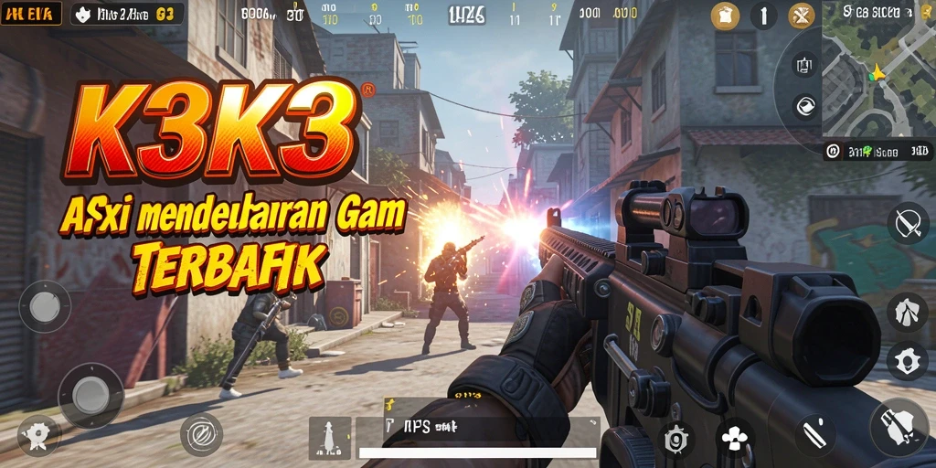 Screenshot utama K3K3 menampilkan aksi tembak-menembak yang mendebarkan.