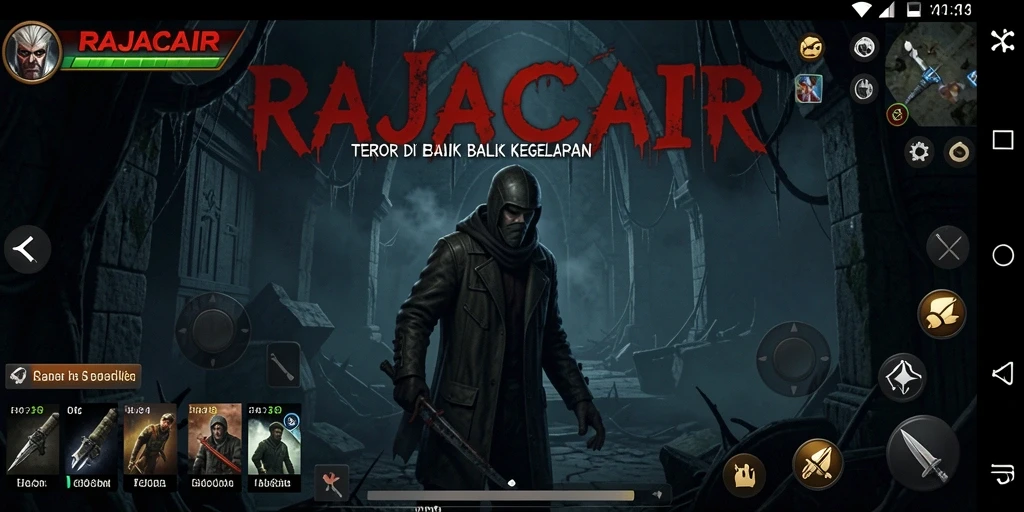 Gameplay menegangkan dalam RAJACAIR di lingkungan yang gelap dan misterius.