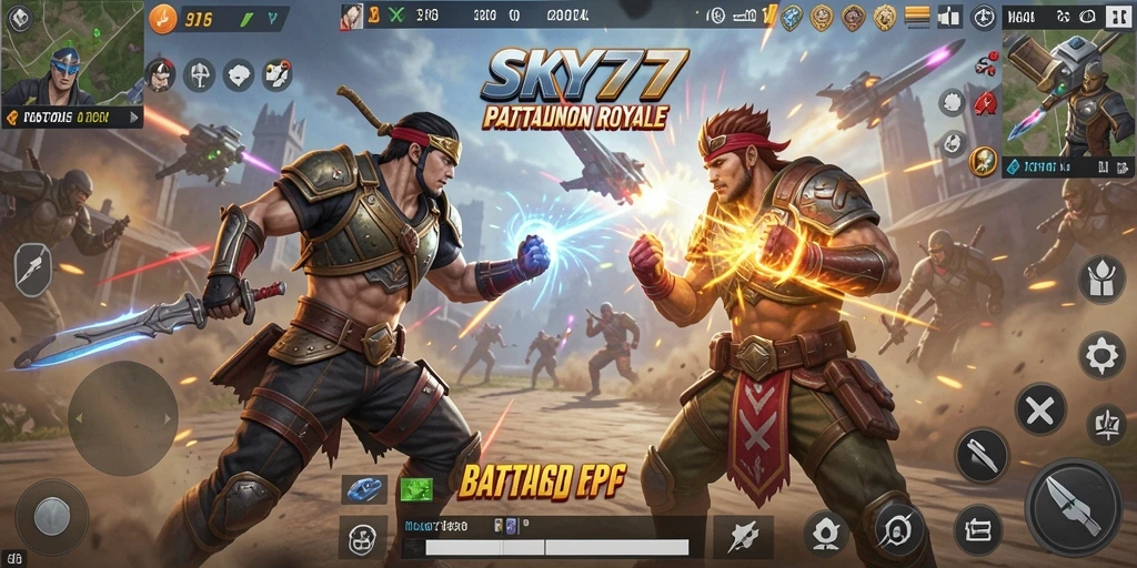Screenshot menunjukkan gameplay menegangkan dalam SKY77 dengan aksi pertempuran yang intens.