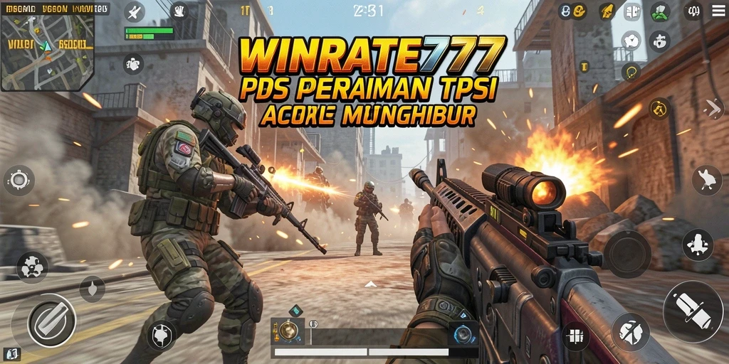 Tangkapan layar gameplay <strong>WINRATE777</strong> menampilkan aksi tembak-menembak yang mendebarkan.